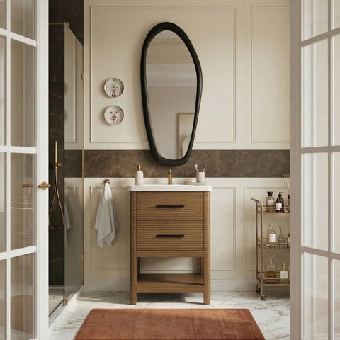 Tessa 24" Brown Engineered Stone And Solid Wood Bathroom Vanity, 1 Piece