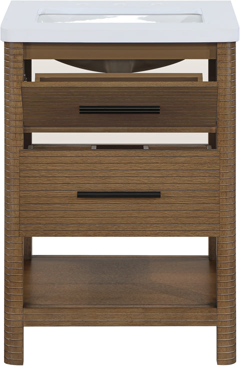 Tessa 24" Brown Engineered Stone And Solid Wood Bathroom Vanity, 1 Piece