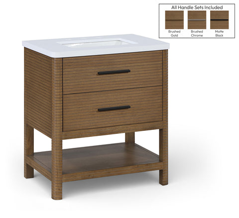 Tessa 30" Brown Engineered Stone And Solid Wood Bathroom Vanity, 1 Piece