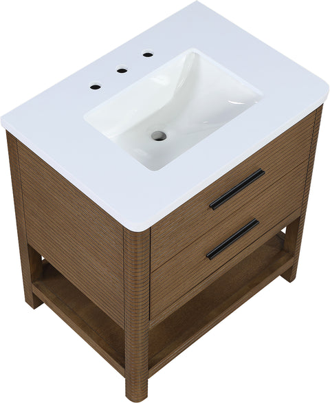 Tessa 30" Brown Engineered Stone And Solid Wood Bathroom Vanity, 1 Piece