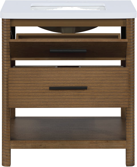 Tessa 30" Brown Engineered Stone And Solid Wood Bathroom Vanity, 1 Piece