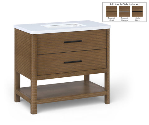 Tessa 36" Brown Engineered Stone And Solid Wood Bathroom Vanity, 1 Piece