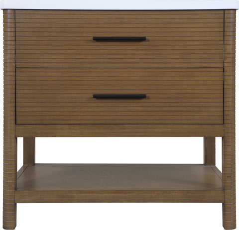 Tessa 36" Brown Engineered Stone And Solid Wood Bathroom Vanity, 1 Piece