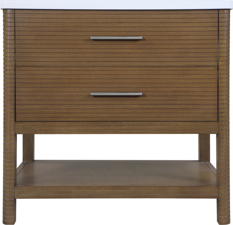 Tessa 36" Brown Engineered Stone And Solid Wood Bathroom Vanity, 1 Piece
