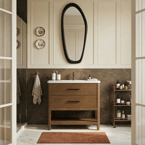 Tessa 36" Brown Engineered Stone And Solid Wood Bathroom Vanity, 1 Piece