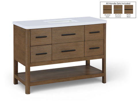 Tessa 48" Brown Engineered Stone And Solid Wood Bathroom Vanity, 1 Piece