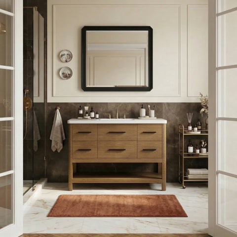 Tessa 48" Brown Engineered Stone And Solid Wood Bathroom Vanity, 1 Piece