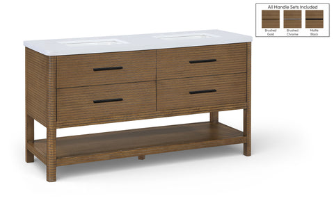 Tessa 60" Brown Engineered Stone And Solid Wood Bathroom Vanity, 1 Piece