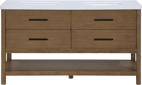 Tessa 60" Brown Engineered Stone And Solid Wood Bathroom Vanity, 1 Piece