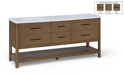 Tessa 72" Brown Engineered Stone And Solid Wood Bathroom Vanity, 1 Piece