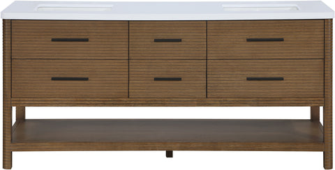 Tessa 72" Brown Engineered Stone And Solid Wood Bathroom Vanity, 1 Piece
