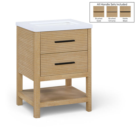 Tessa 24" Natural Engineered Stone And Solid Wood Bathroom Vanity, 1 Piece