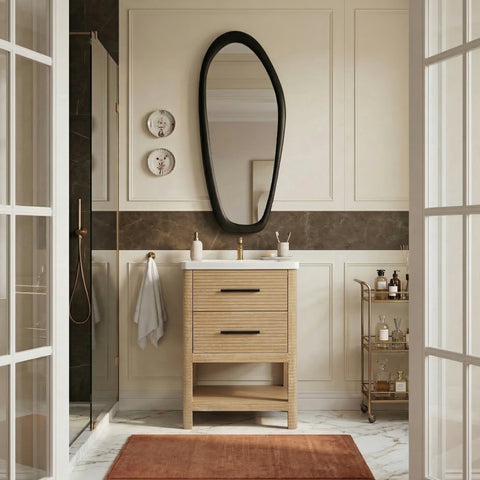 Tessa 24" Natural Engineered Stone And Solid Wood Bathroom Vanity, 1 Piece