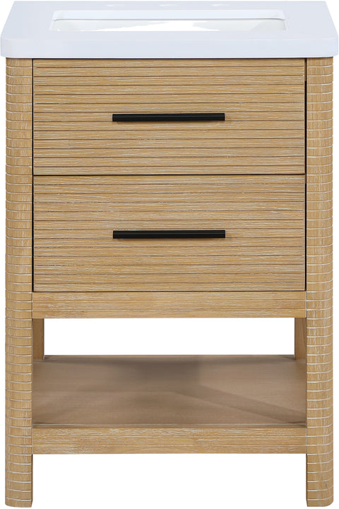 Tessa 24" Natural Engineered Stone And Solid Wood Bathroom Vanity, 1 Piece