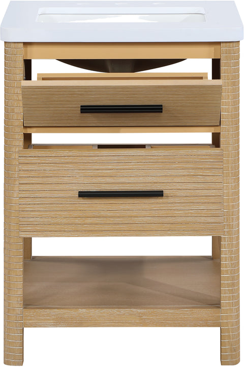 Tessa 24" Natural Engineered Stone And Solid Wood Bathroom Vanity, 1 Piece