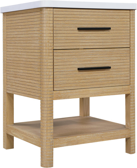 Tessa 24" Natural Engineered Stone And Solid Wood Bathroom Vanity, 1 Piece