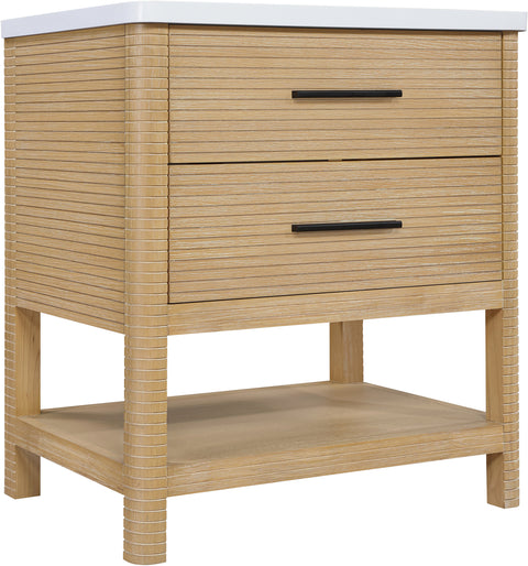 Tessa 30" Natural Engineered Stone And Solid Wood Bathroom Vanity, 1 Piece