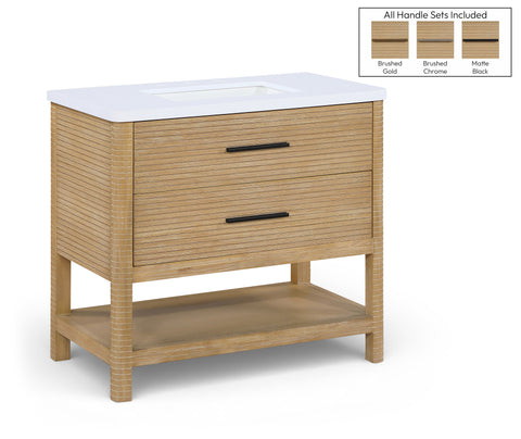 Tessa 36" Natural Engineered Stone And Solid Wood Bathroom Vanity, 1 Piece