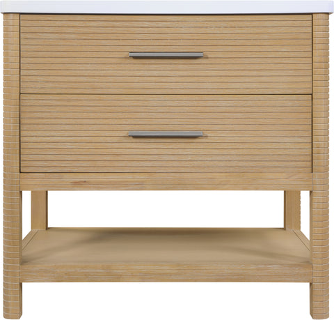 Tessa 36" Natural Engineered Stone And Solid Wood Bathroom Vanity, 1 Piece