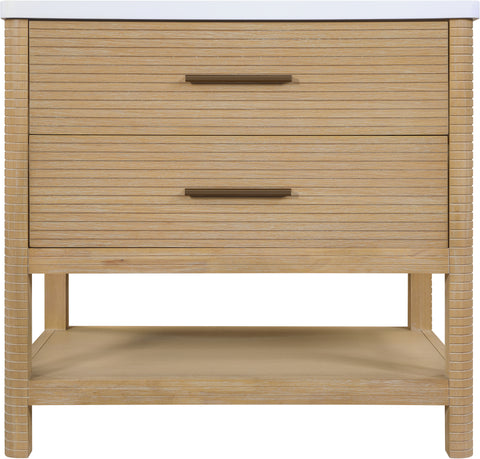 Tessa 36" Natural Engineered Stone And Solid Wood Bathroom Vanity, 1 Piece
