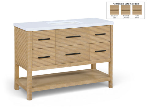 Tessa 48" Natural Engineered Stone And Solid Wood Bathroom Vanity, 1 Piece