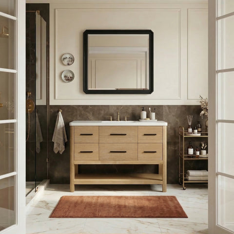 Tessa 48" Natural Engineered Stone And Solid Wood Bathroom Vanity, 1 Piece