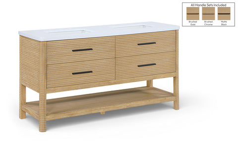 Tessa 60" Natural Engineered Stone And Solid Wood Bathroom Vanity, 1 Piece