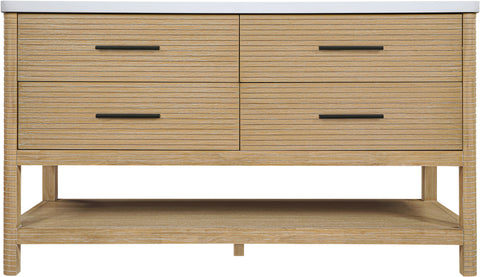 Tessa 60" Natural Engineered Stone And Solid Wood Bathroom Vanity, 1 Piece