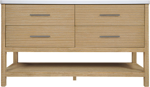 Tessa 60" Natural Engineered Stone And Solid Wood Bathroom Vanity, 1 Piece