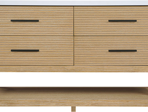 Tessa 60" Natural Engineered Stone And Solid Wood Bathroom Vanity, 1 Piece