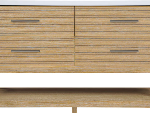 Tessa 60" Natural Engineered Stone And Solid Wood Bathroom Vanity, 1 Piece