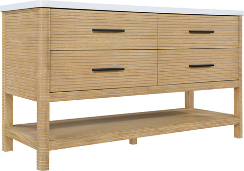 Tessa 60" Natural Engineered Stone And Solid Wood Bathroom Vanity, 1 Piece