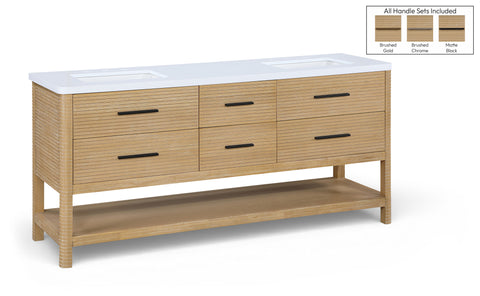 Tessa 72" Natural Engineered Stone And Solid Wood Bathroom Vanity, 1 Piece