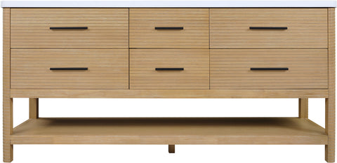 Tessa 72" Natural Engineered Stone And Solid Wood Bathroom Vanity, 1 Piece