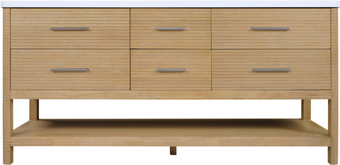 Tessa 72" Natural Engineered Stone And Solid Wood Bathroom Vanity, 1 Piece