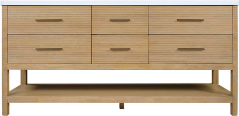 Tessa 72" Natural Engineered Stone And Solid Wood Bathroom Vanity, 1 Piece