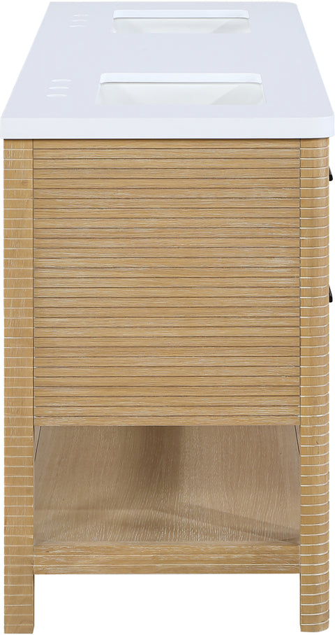 Tessa 72" Natural Engineered Stone And Solid Wood Bathroom Vanity, 1 Piece