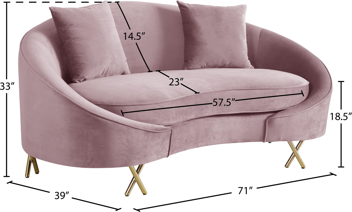 simba pink velvet loveseat l