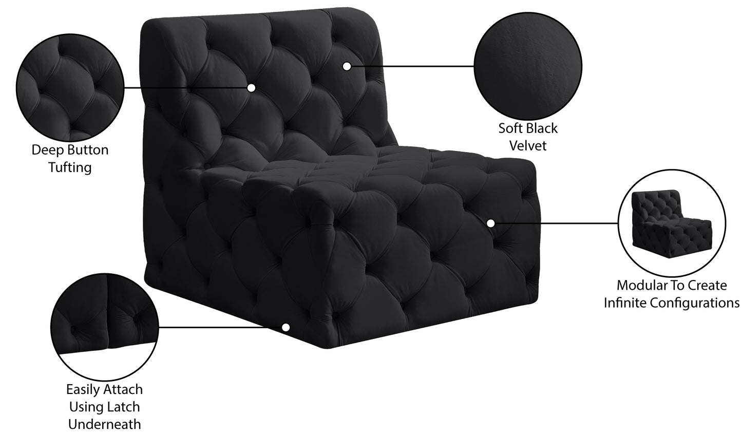 luna black velvet armless chair armless