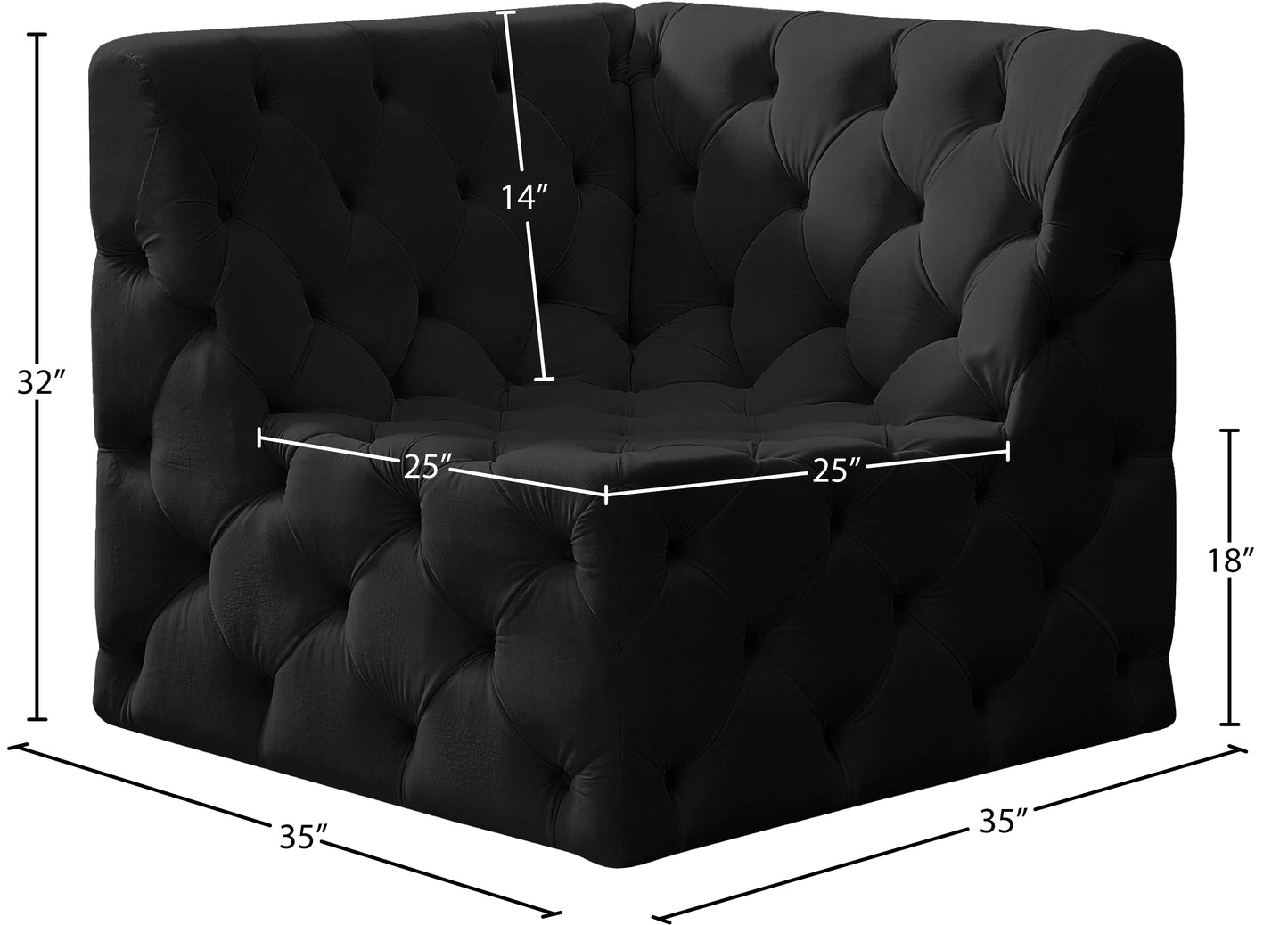 luna black velvet corner chair corner