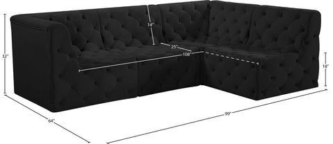 Luna Black Velvet Modular Sectional Sec4A