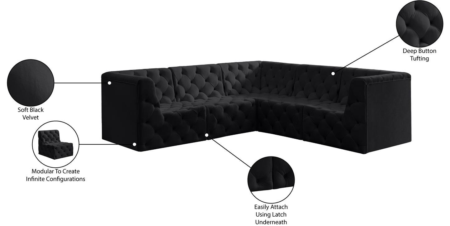 luna black velvet modular sectional sec5c