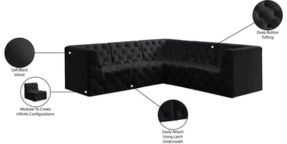 Luna Black Velvet Modular Sectional Sec5C