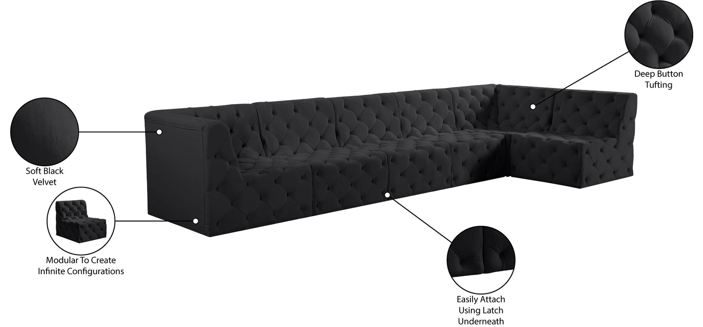 luna black velvet modular sectional sec6c