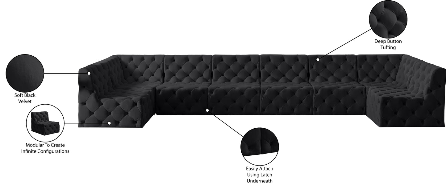 luna black velvet modular sectional sec8b