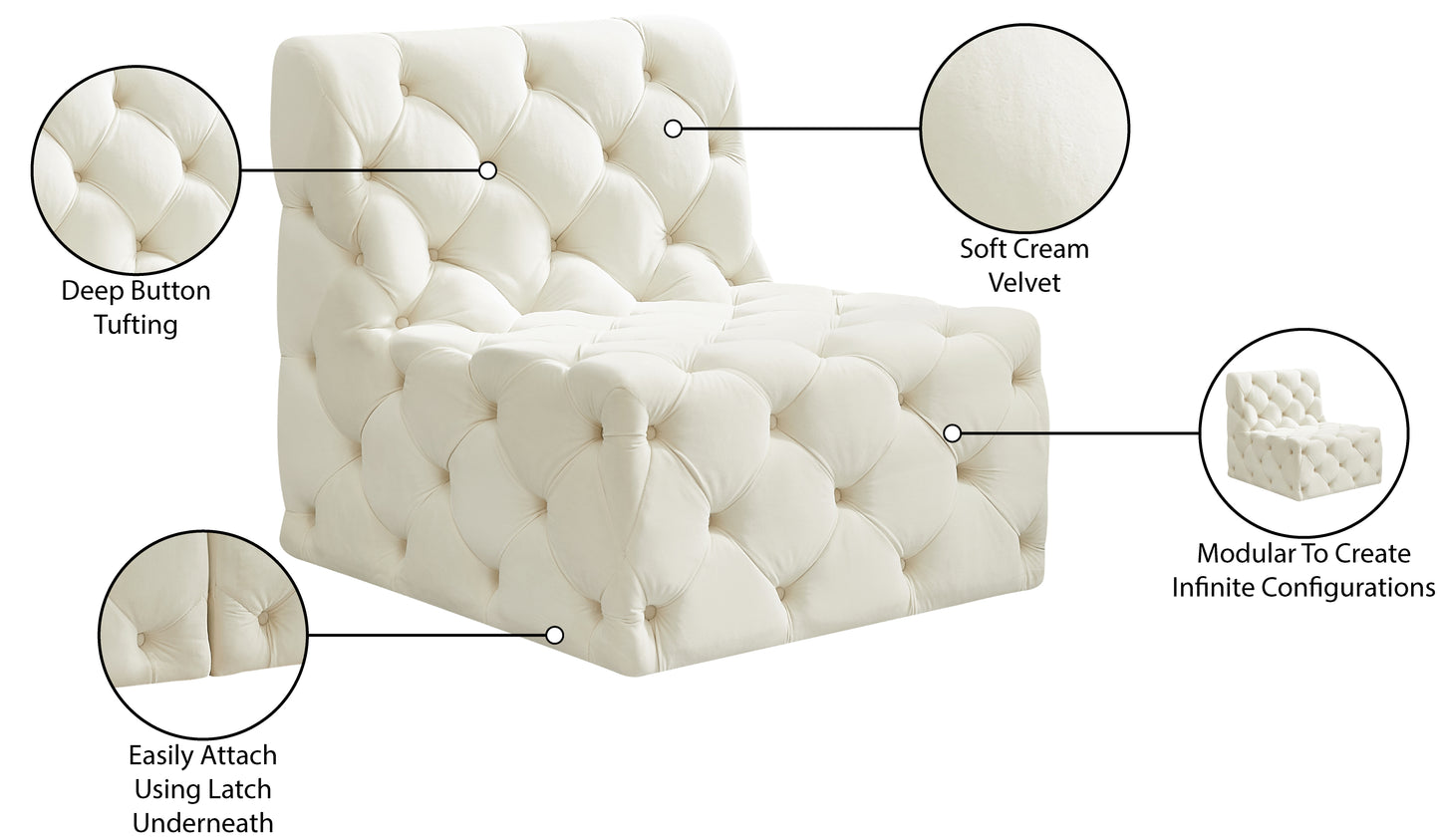 luna cream velvet armless chair armless