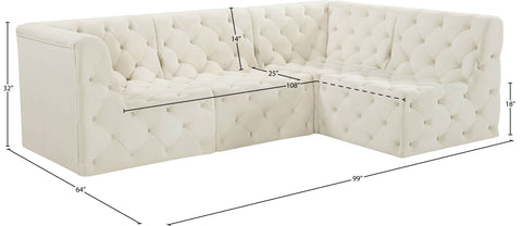 Luna Cream Velvet Modular Sectional Sec4A