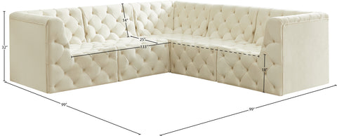 Luna Cream Velvet Modular Sectional Sec5C