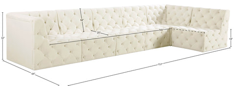 Faye 157" Cream Velvet Upholstered Sectional, 6-Piece