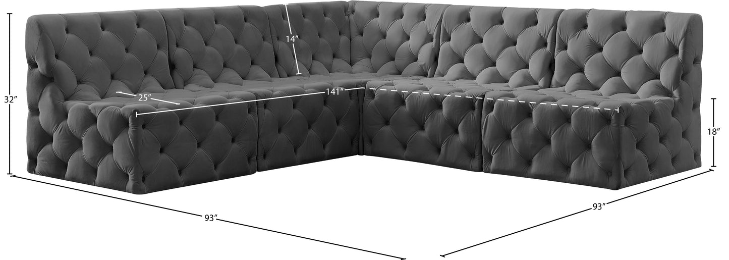 luna grey velvet modular sectional sec5b